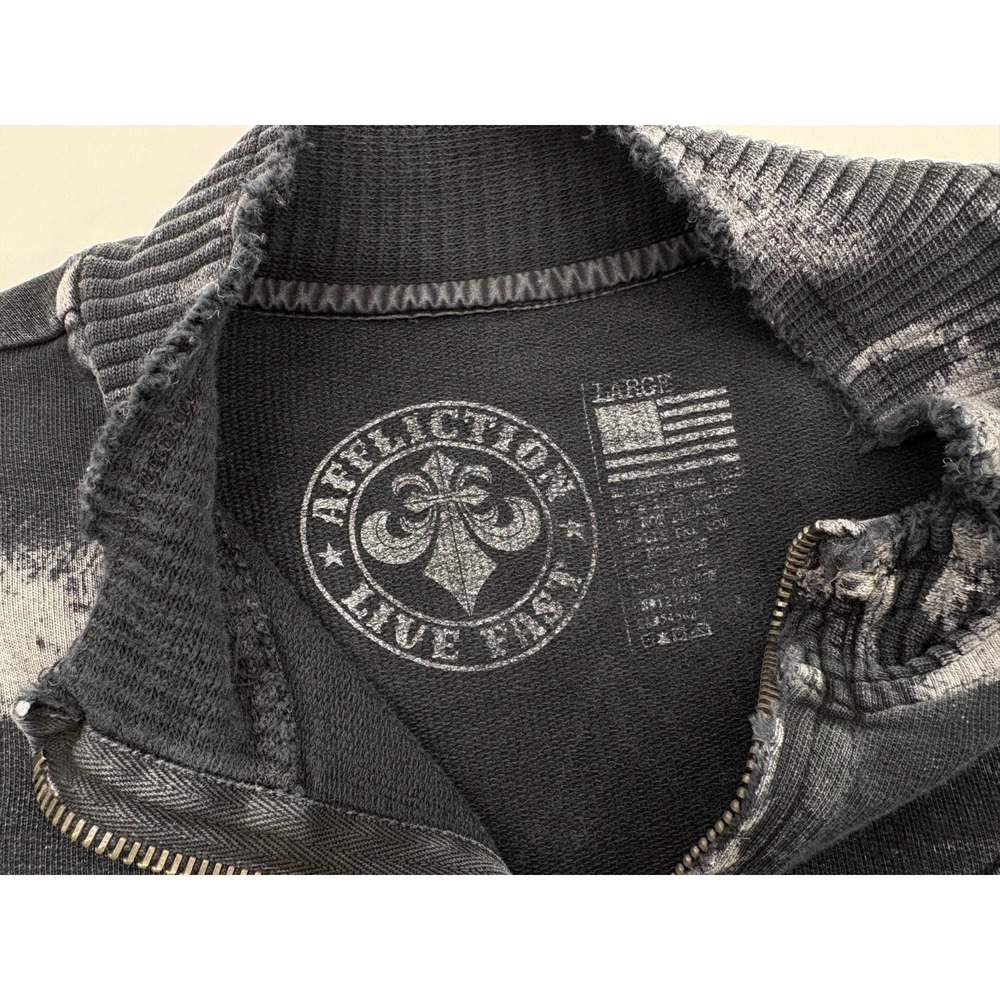 Affliction Live Fast Black Premium Men's Full Zip Sweatshirt Eagle Wings, Large - Picture 9 of 9